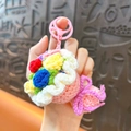 Handmade crochet flower bouquet keychain with pink clip and bow decoration - Pink Bouquet Style / Pink