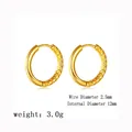 Detail view of 12mm gold hoop earrings with polished and hammered texture, 2.5mm wire - Gold / Half Star Pattern