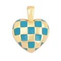 Teal checkerboard heart pendant in gold-plated finish with enamel pattern detail - ABG2707-Turquoise Small Heart