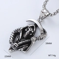 Detail view of grim reaper pendant with dimensions 39mm by 22mm on a steel chain - Style D-Grim Reaper (Pendant Only)