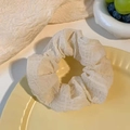 Elegant white organza scrunchie with pleated texture for women's hair accessories - Puff Khaki