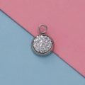 Close-up of a 12mm silver stainless steel starry pendant with shimmering crushed stones - Silver Glitter Spar Style (21)