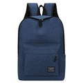 Dark blue canvas travel backpack with denim texture and front zipper pocket - Dark Blue