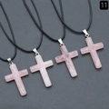 Pink quartz stone cross pendant with black cord necklace, item number 11 design - Rose Quartz