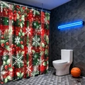 Rideau de douche de Noël avec carreaux rouges flocons de neige et aiguilles de pin - Noël Écossais Rouge Vert / 90*180cm
