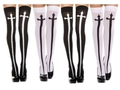 Halloween over-knee socks in black and white featuring contrasting cross patterns - One Size / Black Cross Sword