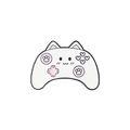 Cute white cat-ear game controller enamel brooch with pink paw and heart details - Cat Ear Game Controller