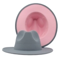 Stylish two-tone wool felt fedora hat in grey and pink for autumn winter season - M (56-58cm) / Light Gray Outer Light Pink Inner