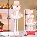 Retractable Christmas snowman plush toy, height adjustable 46cm to 80cm for holiday decor - Large Champagne 80CM Telescopic Snowman
