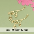Golden tree leaf branch metal pendant for DIY jewelry making 30mm size accessory - Branch Leaf Pendant / Gold