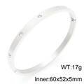 Polished silver titanium steel bangle with embedded cubic zirconia stones in 17g weight - 60*52*5mm / Silver