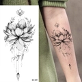 Sketch style black and white lotus flower temporary tattoo sticker model BK-009 - Pattern BK-009