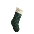 Calza di Natale in maglia a trecce verde scuro con risvolto a coste bianco crema e gancio - Verde Scuro e Avorio