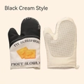 Heat resistant oven mitts in black and cream with non-slip silicone V-pattern grip - Black Bread With Silicone-1Pair
