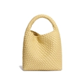 Handmade woven tote bag in cream yellow leather with a classic intrecciato design - Lemon Yellow