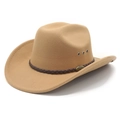Classic khaki felt western cowboy hat with brown braided band and metal ventilation eyelets - M(56-58cm) / Camel