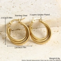Triple-layered C-shaped stainless steel earrings in 18k gold plating with textured finish - EH06-6 Small Hammered Surface / Gold