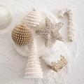 Set de adornos para árbol de Navidad blanco y dorado con estrellas de purpurina - Juego de 6 Adornos Oro Champaña Estilo B / Juego de 6