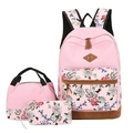Rosa Blumen-Rucksack-Set 3-teilig mit Laptoptasche, Lunchtasche und Mäppchen - Patchwork-Rosa
