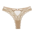 Lace polka dot thong in champagne gold with heart buckle and mesh texture - Apricot