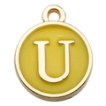 Enamel round letter U charm in yellow and gold finish for DIY jewelry making - Letter U Style / 1 Piece (12x14mm) / Yellow