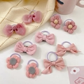 9-piece pink cartoon hair tie set featuring fabric bows and flowers for children - Korean Pink 10Pcs Set