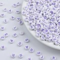 White round acrylic alphabet beads with purple letters for DIY jewelry and crafts - Solid White with Purple Letters
