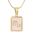 Golden Scorpio zodiac square pendant with pink shell inlay on a snake bone chain - Scorpio / Pink Mother of Pearl