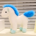 Peluche a forma di pony bianco con criniera e coda blu cielo, vista laterale completa - 30cm / Blu