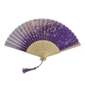 Japanese style bamboo folding fan in purple gradient silk with cherry blossom pattern - White Ribs Style 6