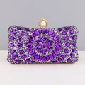 Elegant purple rhinestone evening clutch bag with crystal pavé and pearl clasp detail - Purple