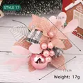 Pink burlap artificial Christmas flower with checkered gift box and berries ornament - Style 17