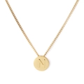Polished gold round stainless steel necklace featuring a minimalist letter N pendant - Letter N (KN118652-K)