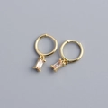 Minimalist 925 sterling silver hoop earrings with gold finish and rectangular zircon - Gold (Champagne Zirconia)