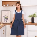 Dark blue cotton apron in princess style with shoulder straps and two front pockets - Navy Blue (Solid Cotton)