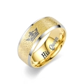 Close-up of gold frosted stainless steel ring with crown and His Queen engraving - Size 6 / His Queen Style / Gold