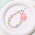 Colorful beaded keychain with pink flower pendant and metal clasp on white display - K1231 Colorful Bead in Bead Pendant