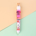 Penna a sfera multicolore con coniglio rosa, 10 colori e simpatico topper 3D a forma di coniglio - Coniglio-Rosa
