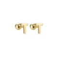 Polished gold stainless steel stud earrings with letter T design and screw back ball - Letter T (T55662) / Gold