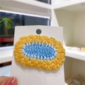 Handmade crochet BB hair clip in bright yellow and sky blue oval knit design - 6# Color Block Oval Blue Yellow