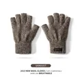 Winter wool knit fingerless gloves in sawdust brown with GOLOVEJOY brand label - L / DZ152 Sawdust (Wool Type)