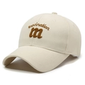 Creamy beige cotton baseball cap with brown fascination embroidery in a variant view - Adjustable / Khaki
