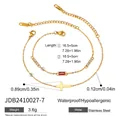 Golden stainless steel double layer bracelet featuring a red gemstone and cross pendant - Dark Red Rectangular Zircon Style (JDB2410027-7)