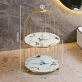 2-tier gold birdcage cosmetic organizer with marble pattern trays, 36.5cm high - Birdcage Double Tier - Black White