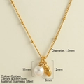 Golden stainless steel necklace with delicate pearl and shell pendants for summer style - Imitation Pearl + Conch(25170)