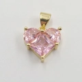 Pink heart-shaped zircon pendant with gold setting and sparkling square stones - Heart Pink Zircon XW0004 Gold Pendant