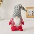Christmas gnome plush toy in gray knit hat with snowflake and red striped body - Red Stripe Style