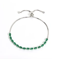 Silver slider bracelet with marquise-cut green cubic zirconia stones and box chain - Platinum Green Zirconia
