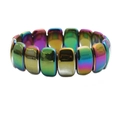 Minimalist rainbow hematite bead bracelet for men with colorful gradient metallic finish - Rainbow Gradient Flat Rectangular Style (NSHB00298)