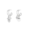 Silver geometric earrings with hammered texture floral and leaf charms set in white finish - Hollow Leaf Triple Dangle (E303099) - Steel White